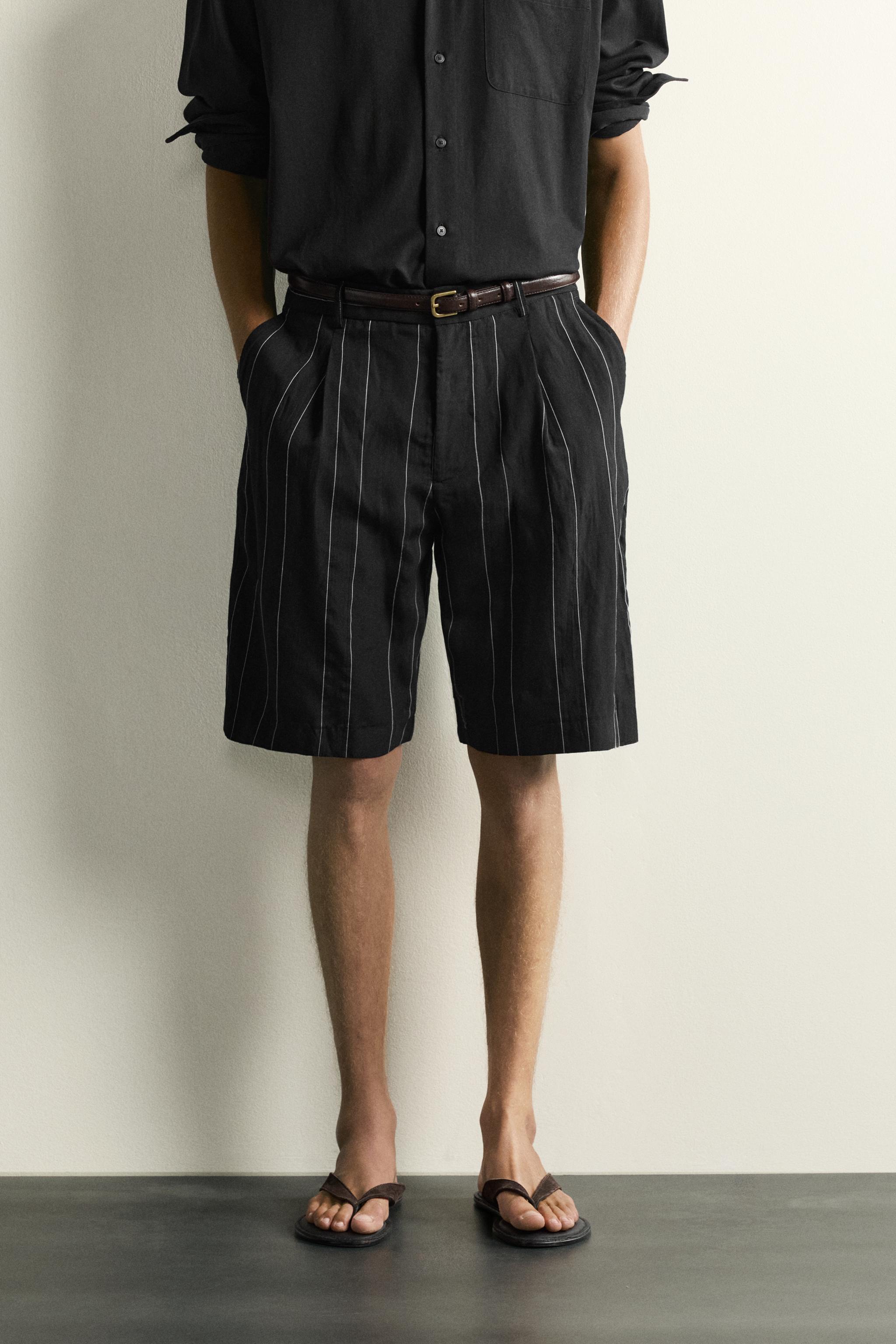 STRIPED PLEATED RELAXED FIT SHORTS