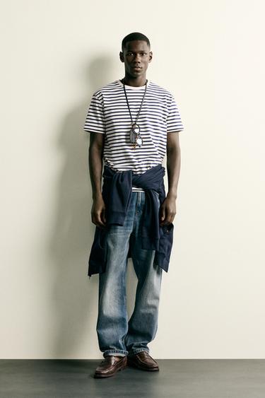 BASIC MEDIUM WEIGHT T-SHIRT /02 - White / Navy by Zara