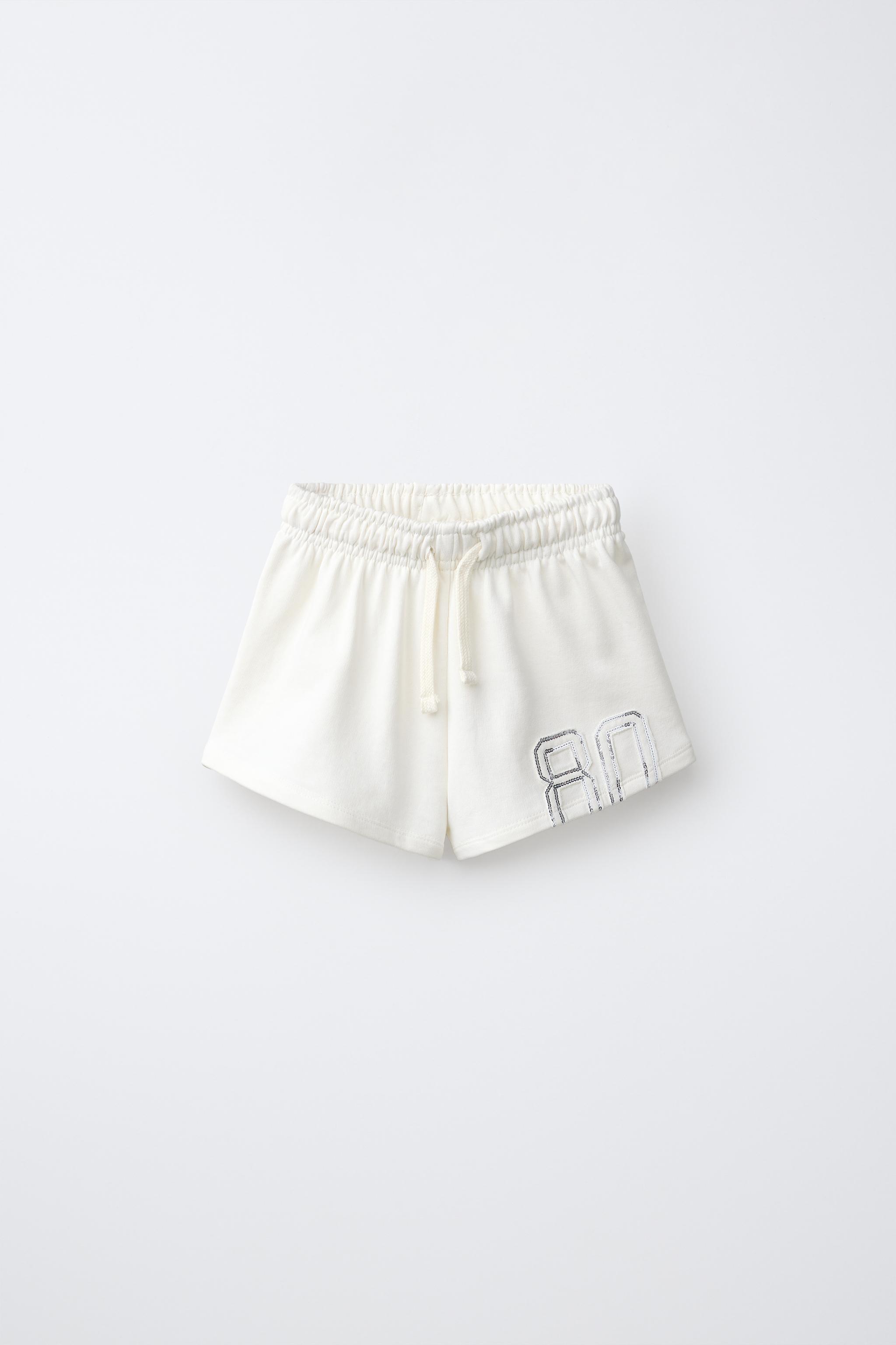 BERMUDA SHORTS WITH SEQUIN NUMBER PATCH - Ecru | ZARA Turkey