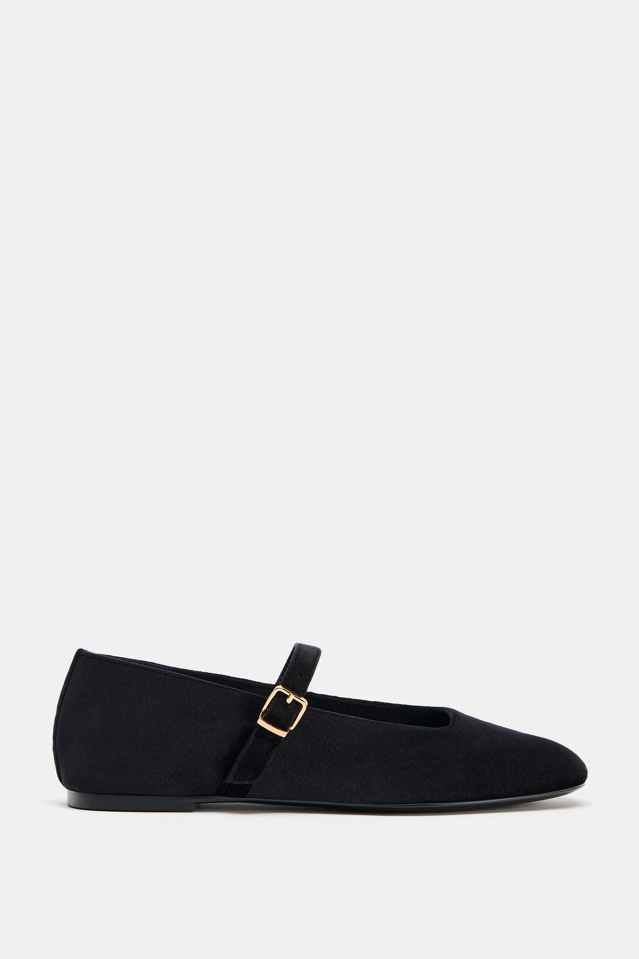 VELVET EFFECT BUCKLE BALLET FLATS