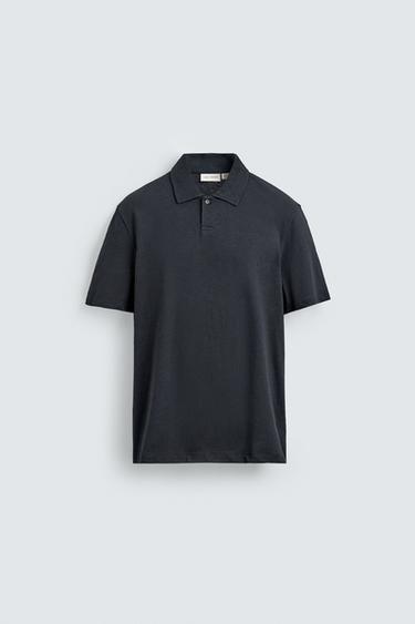 ÁO POLO COTTON - LINEN DÁNG REGULAR FIT - Màu xanh hải quân đậm từ Zara