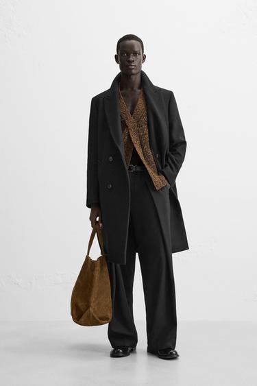 Zara RELAXED FIT WOOL BLEND COAT - Black - Image 0