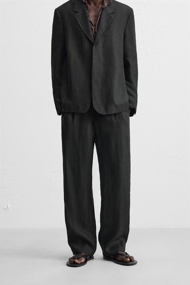 100% LINEN SUIT TROUSERS - Black by Zara