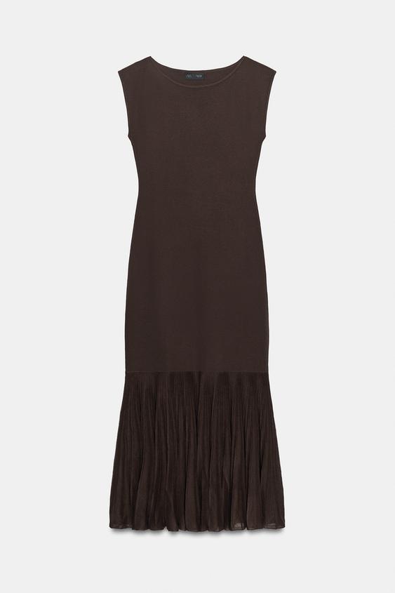 PLEATED KNIT MIDI DRESS - Brown by Zara - Image 0