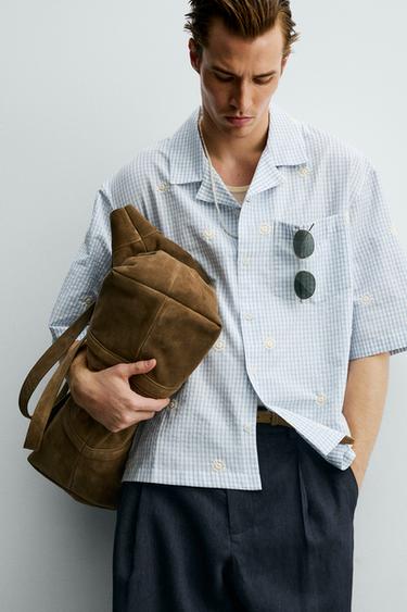 CHEMISE RELAXED FIT BRODERIE FLORALE - Bleu ciel de Zara - Image 4