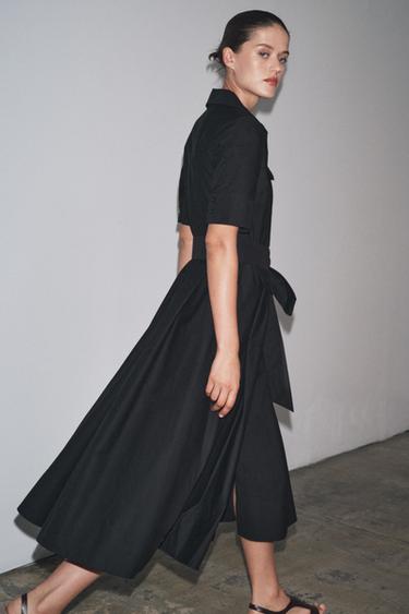 فستان ميدي بوبلين ZW COLLECTION - أسود الخاص بـ Zara