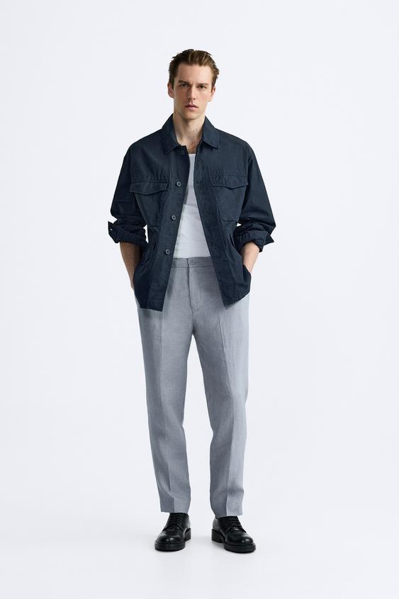 BELT LOOP WAIST PANTS - Blue / Gray