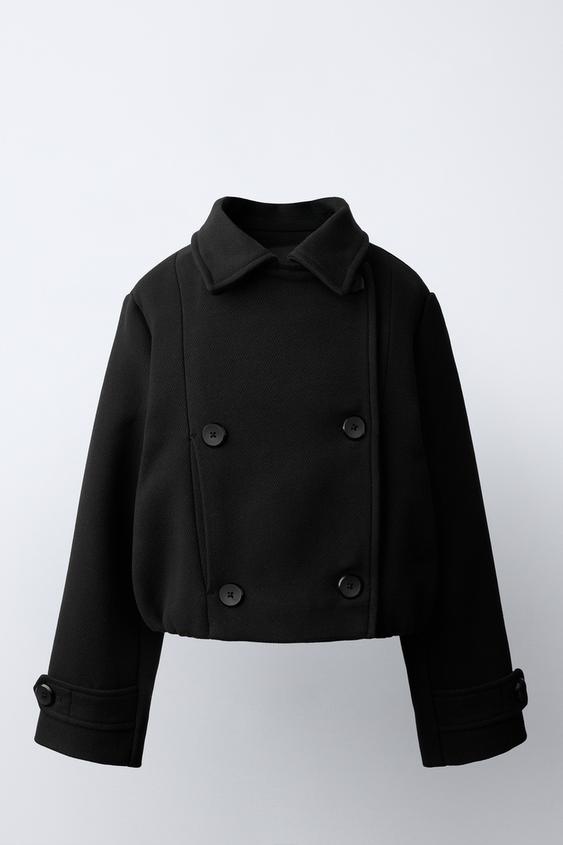 SHORT BUTTONED BALLOON COAT - Black by Zara - Image 0