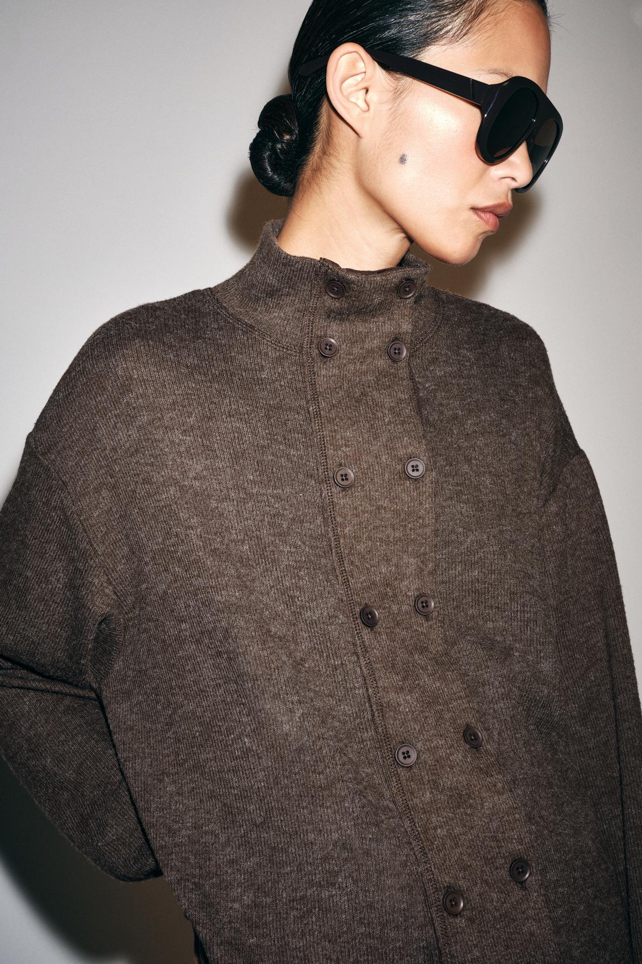 SOFT DOUBLE-BREASTED TOP — Chocolate