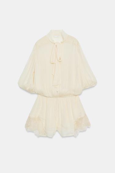 COMBINAISON COURTE DENTELLE ZW COLLECTION - Écru / Beige de Zara