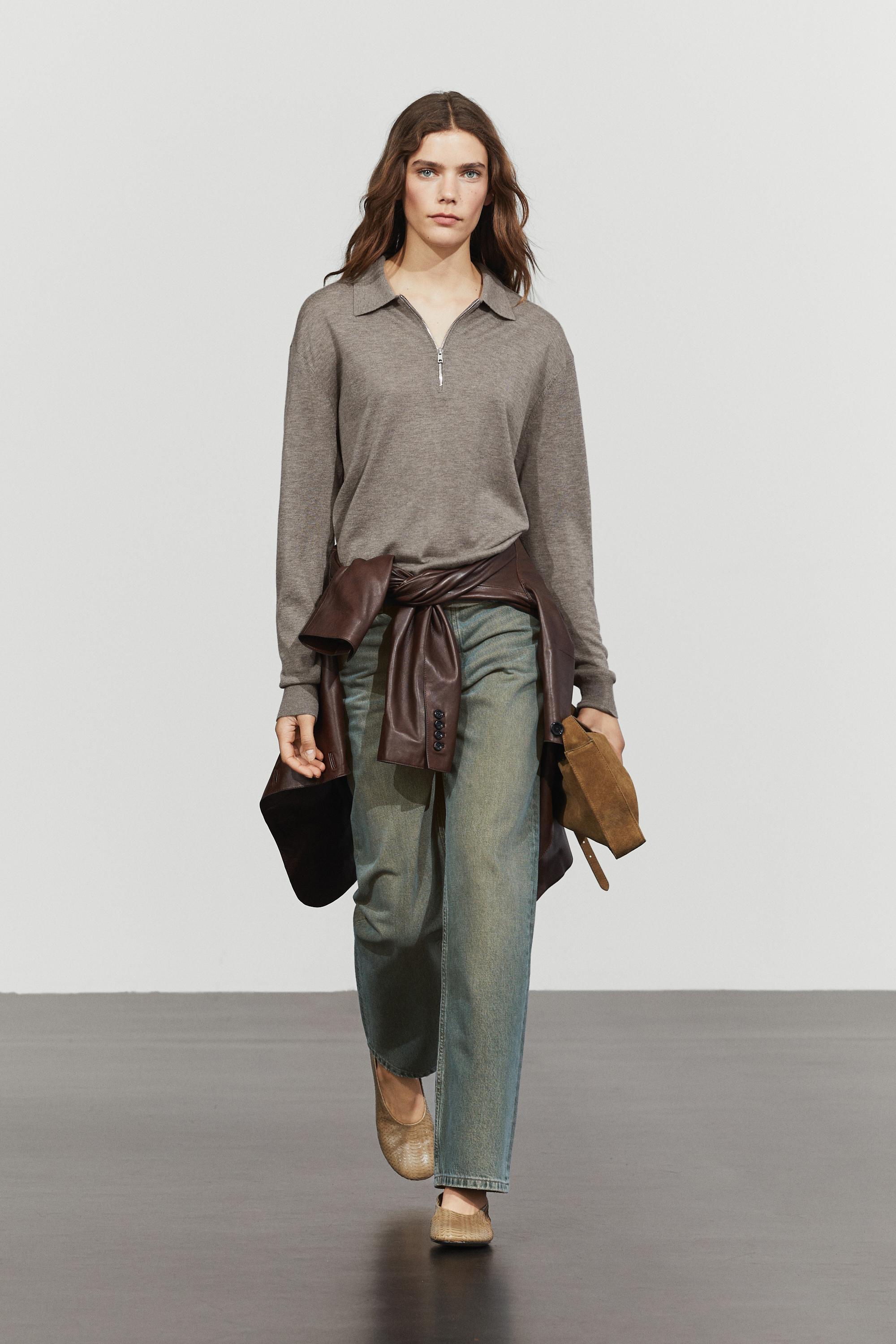 Wool blend quarter-zip knit sweater — Dark khaki