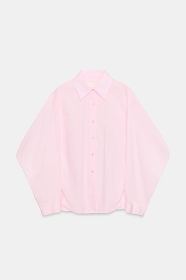 CAMISA POPELÍN PLIEGUES ZW COLLECTION - Rosa pastel de Zara