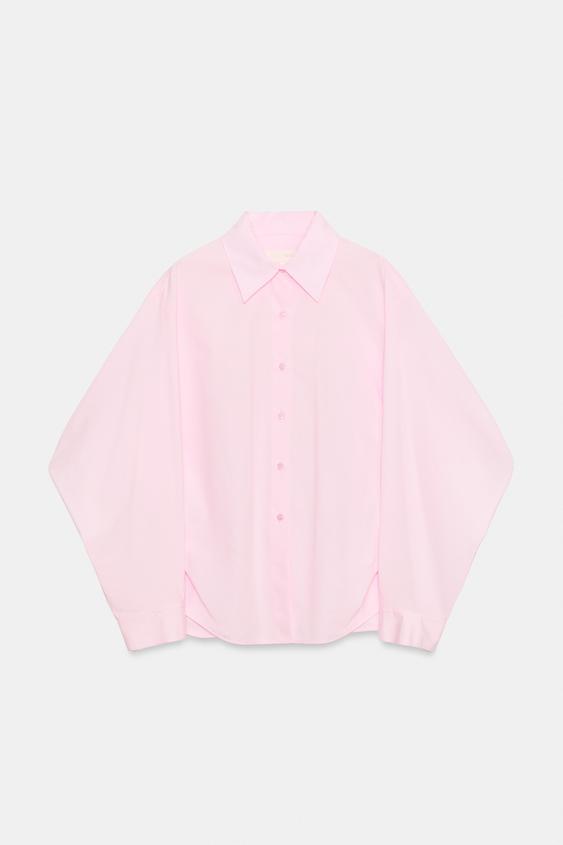 CAMISA POPELÍN PLIEGUES ZW COLLECTION - Rosa pastel de Zara - Imagen 0