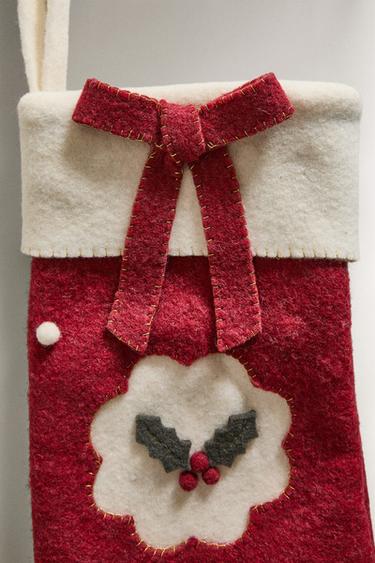 FELT CHRISTMAS STOCKING DECORATION - Red by Zara - Image 2