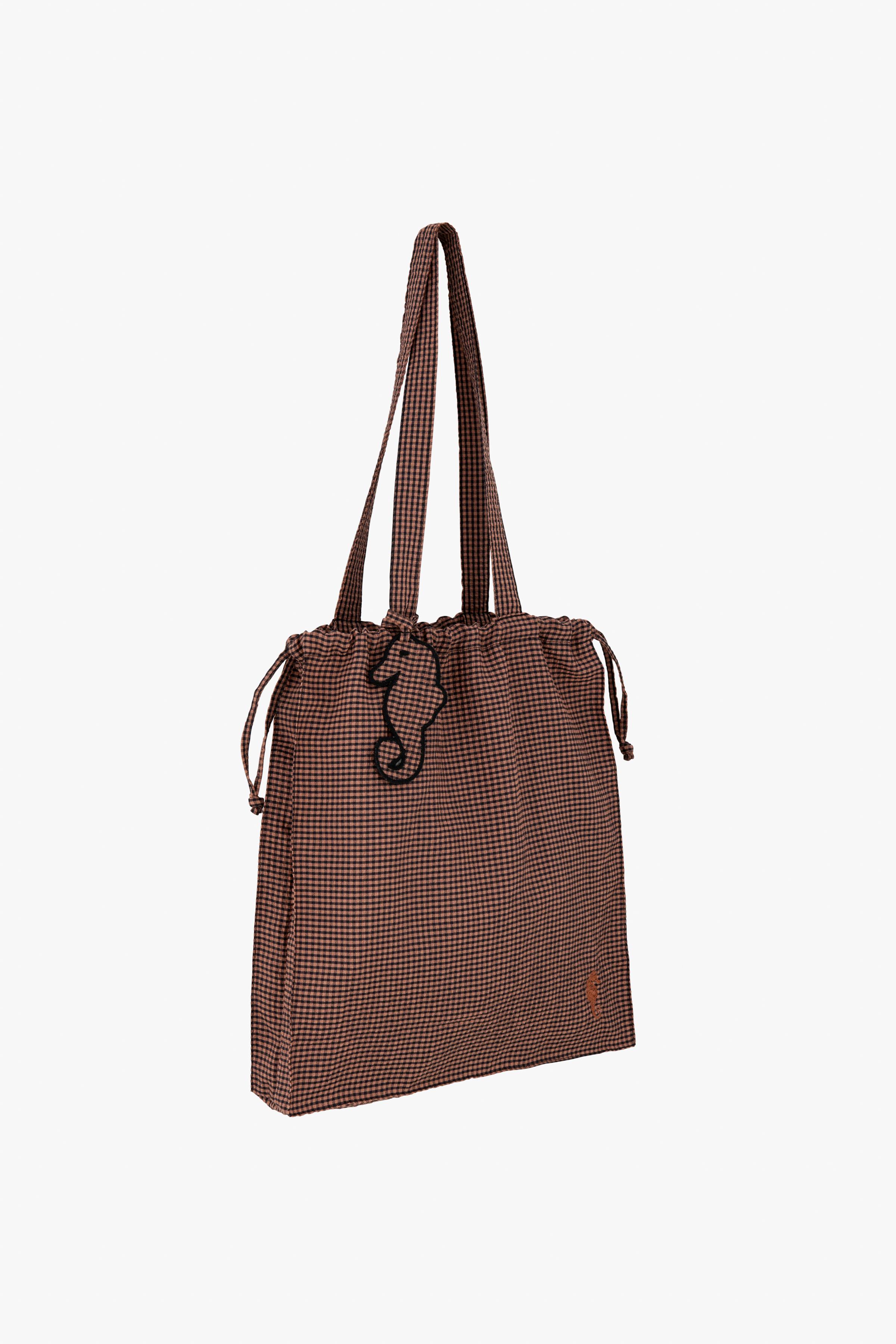 GINGHAM SEAHORSE TOTE BAG LIMITED EDITION - Brown 