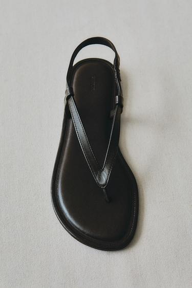 FLAT LEATHER SANDALS - Brown by Zara
