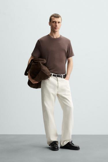 REGULAR FIT KNIT T-SHIRT - Brown by Zara