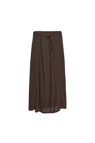 SAIA MIDI DE MALHA COM CINTO - Marrom da Zara