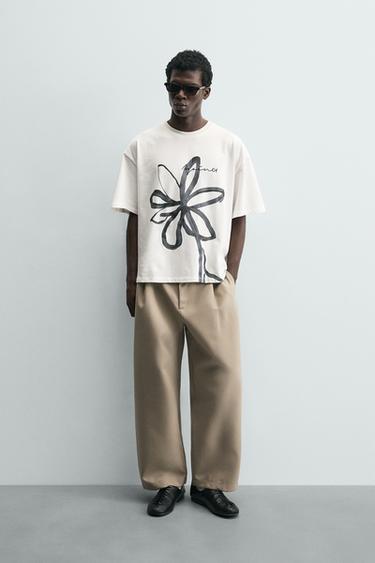 CAMISETA ESTAMPADO FLOR - Blanco de Zara - Imagen 0