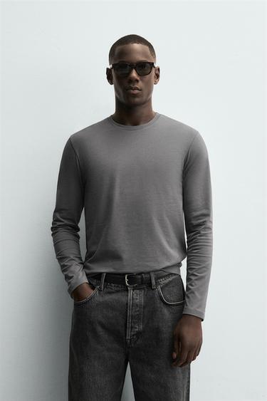 BLUZË SLIM FIT BAZIKE - Ngjyrë gri nga Zara