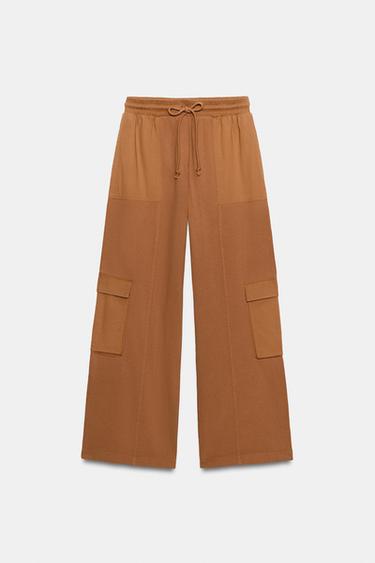 WASHED-EFFECT CARGO TROUSERS - Burnt orange by Zara