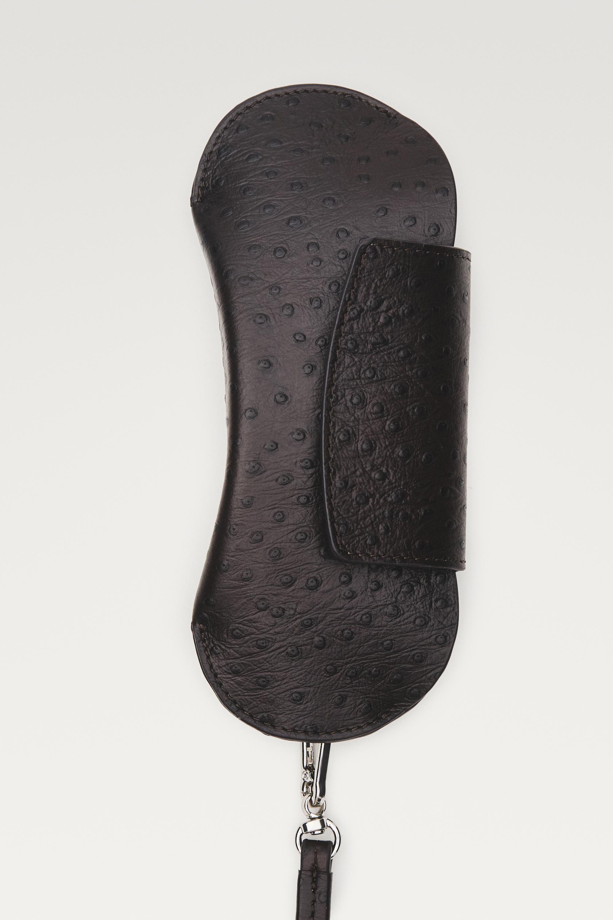 Textured nappa leather glasses case — Brown