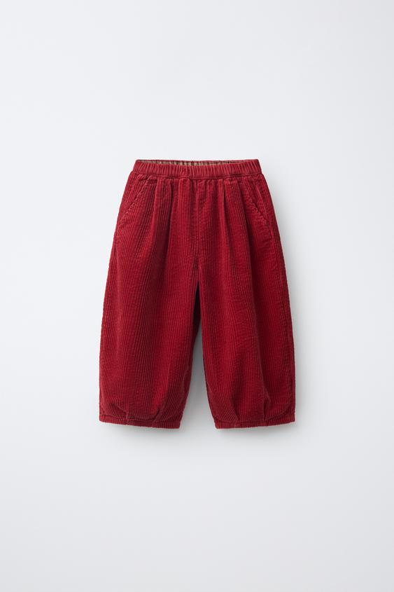 CORDUROY BALLOON TROUSERS WITH PLEATS - Red by Zara - Image 0