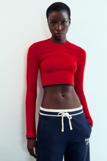 КЪСА ФЛАНЕЛКА С ДВОЕН ЕФЕКТ - Червен от Zara