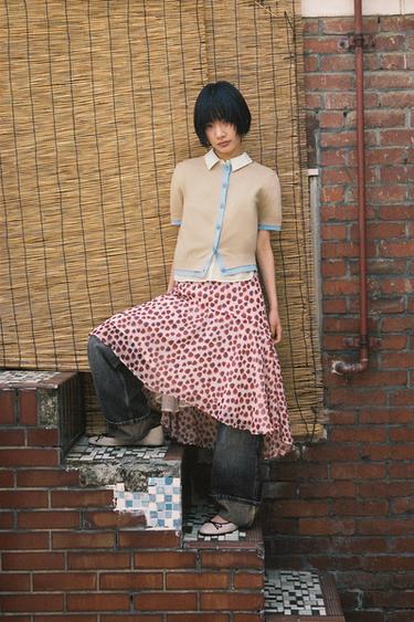 쇼트 슬리브 콤비 니트 재킷 - Zara 샌드