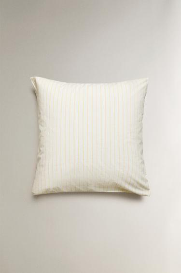 TAIE D’OREILLER COTON DÉLAVÉ RAYURES - Jaune de Zara - Image 1