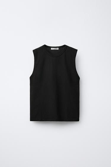 Zara BASIC SLEEVELESS T-SHIRT - Black