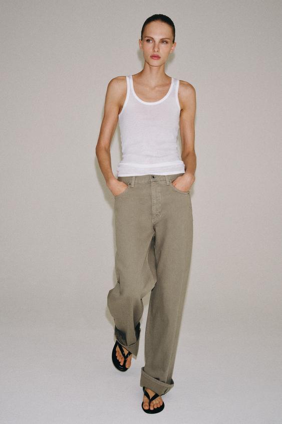 Zara ZW COLLECTION MID-RISE BAGGY JEANS - Khaki - Image 0