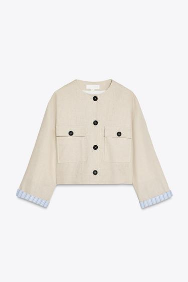 CHAQUETA CORTA CON LINO - Beige claro de Zara