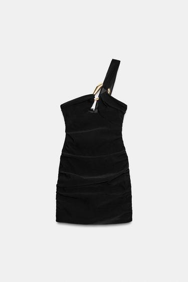 DRAPED MINI DRESS WITH HARDWARE - Black by Zara