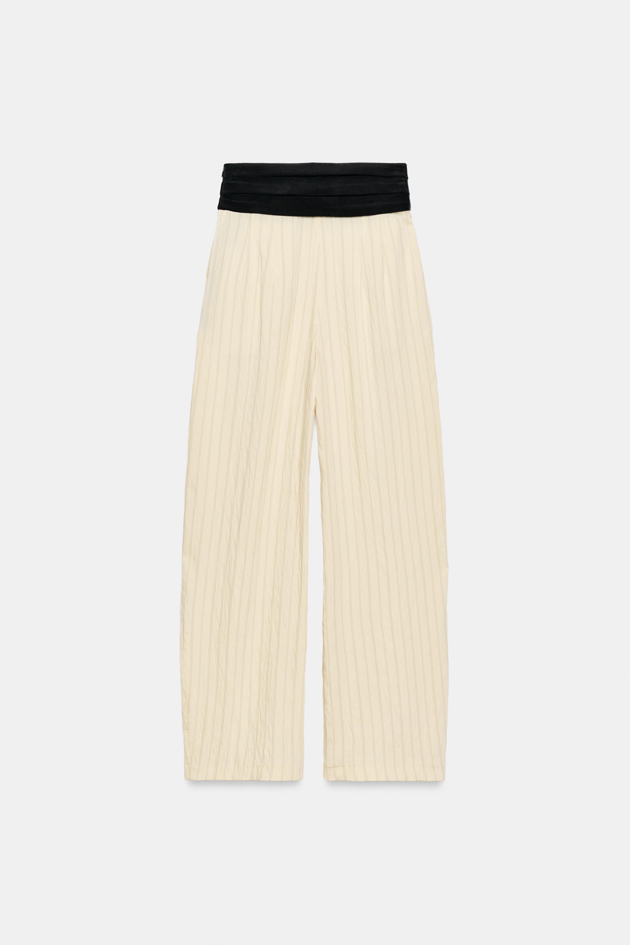 Zara ÇİZGİLİ ZW COLLECTION KUŞAKLI PANTOLON görsel 7