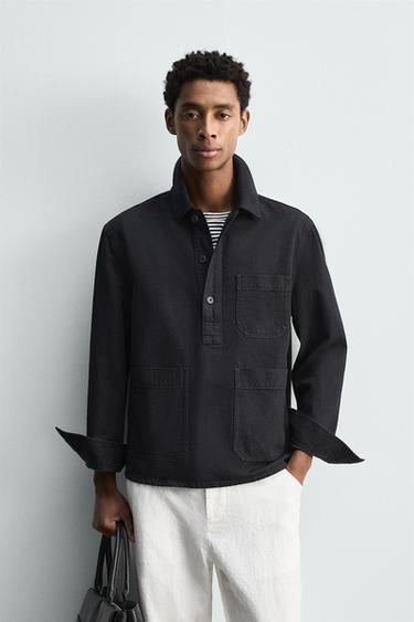 ÁO SƠ MI DENIM CỔ POLO - Màu xanh dịu từ Zara