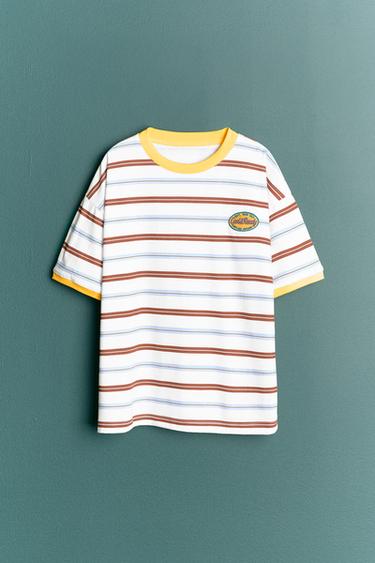 Zara STRIPED AND EMBROIDERED T-SHIRT - Multicolored