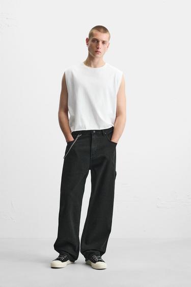 PANTALONI CU BUZUNARE DE CARPENTER - Negru de la Zara - Imaginea 0