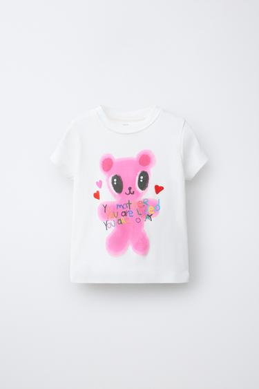 ФУТБОЛКА С ПРИНТОМ «МЕДВЕЖОНОК» — ЖЕЛТОВАТО-БЕЛЫЙ от Zara