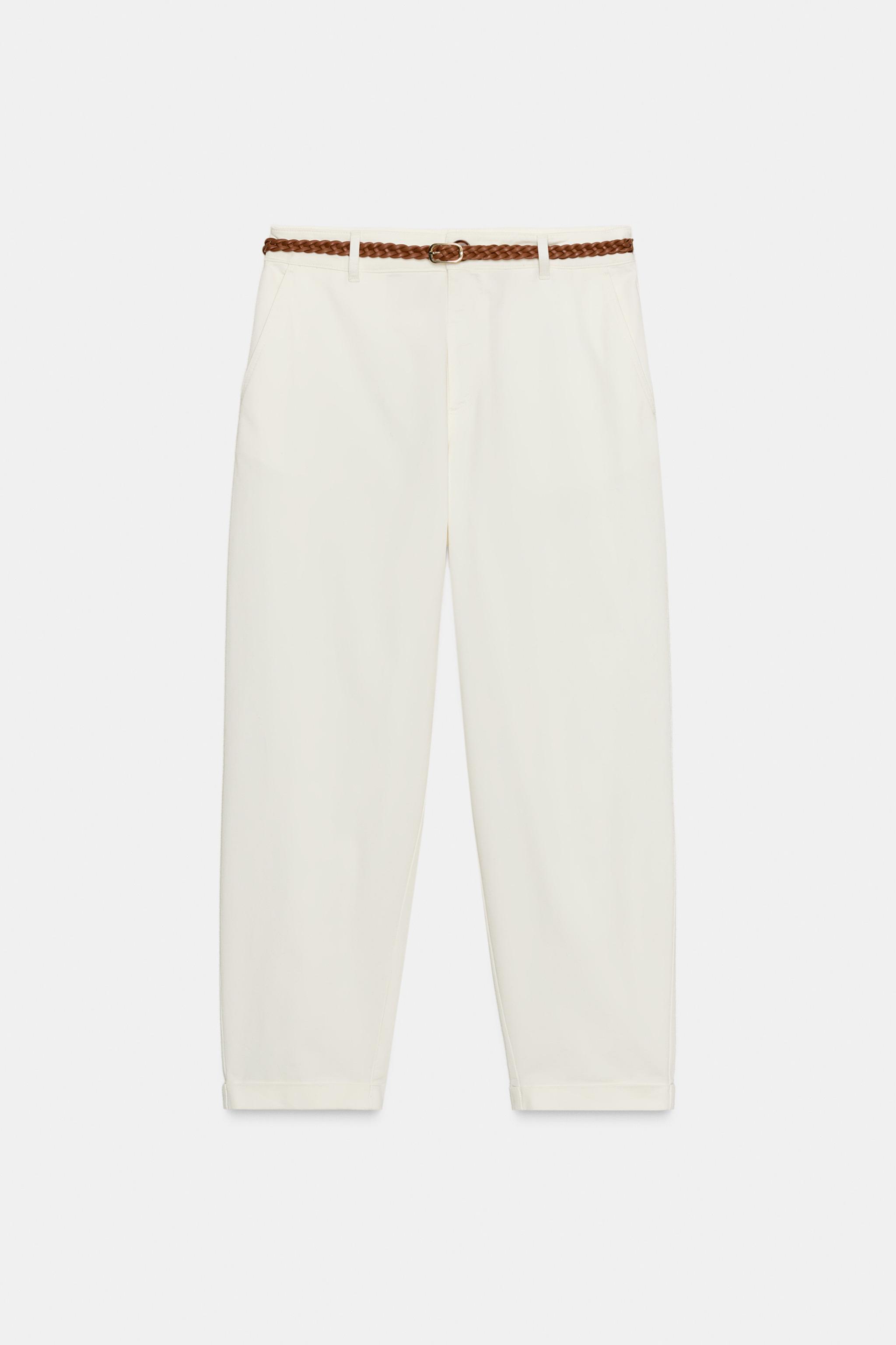 CALÇA CHINO COM CINTO TRANÇADO<br/>25,95 EUR - Cru | ZARA Brasil