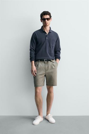 برمودا بقصة عادية بثنيات - أخضر by Zara