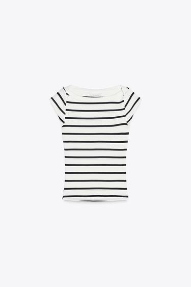 Zara BOATNECK T-SHIRT - striped
