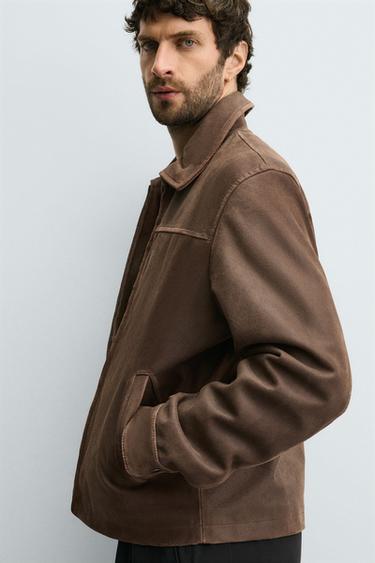 BLOUSON EN CUIR CROPPED FIT - Marron de Zara - Image 6