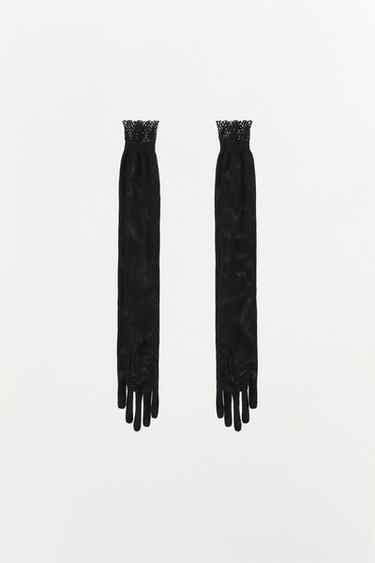 Zara LIMITED EDITION SEAMLESS LONG MITTENS - Black