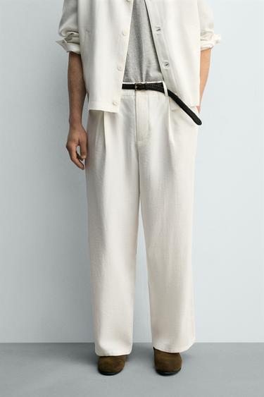 Zara FLOWY PLEATED PANTS - Oyster-white