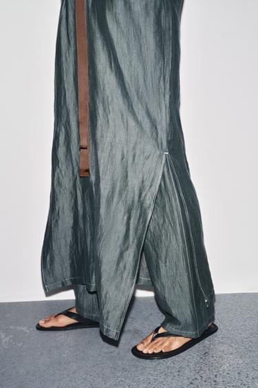 LINEN BLEND DRESS WITH CONTRAST TIE - Green / Blue by Zara - Image 5