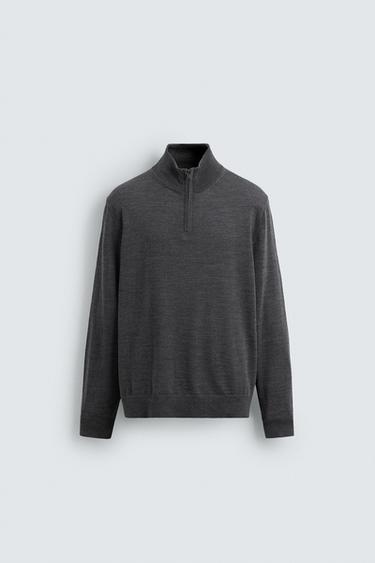 100% WOOL QUARTER-ZIP SWEATER - Grey marl by Zara