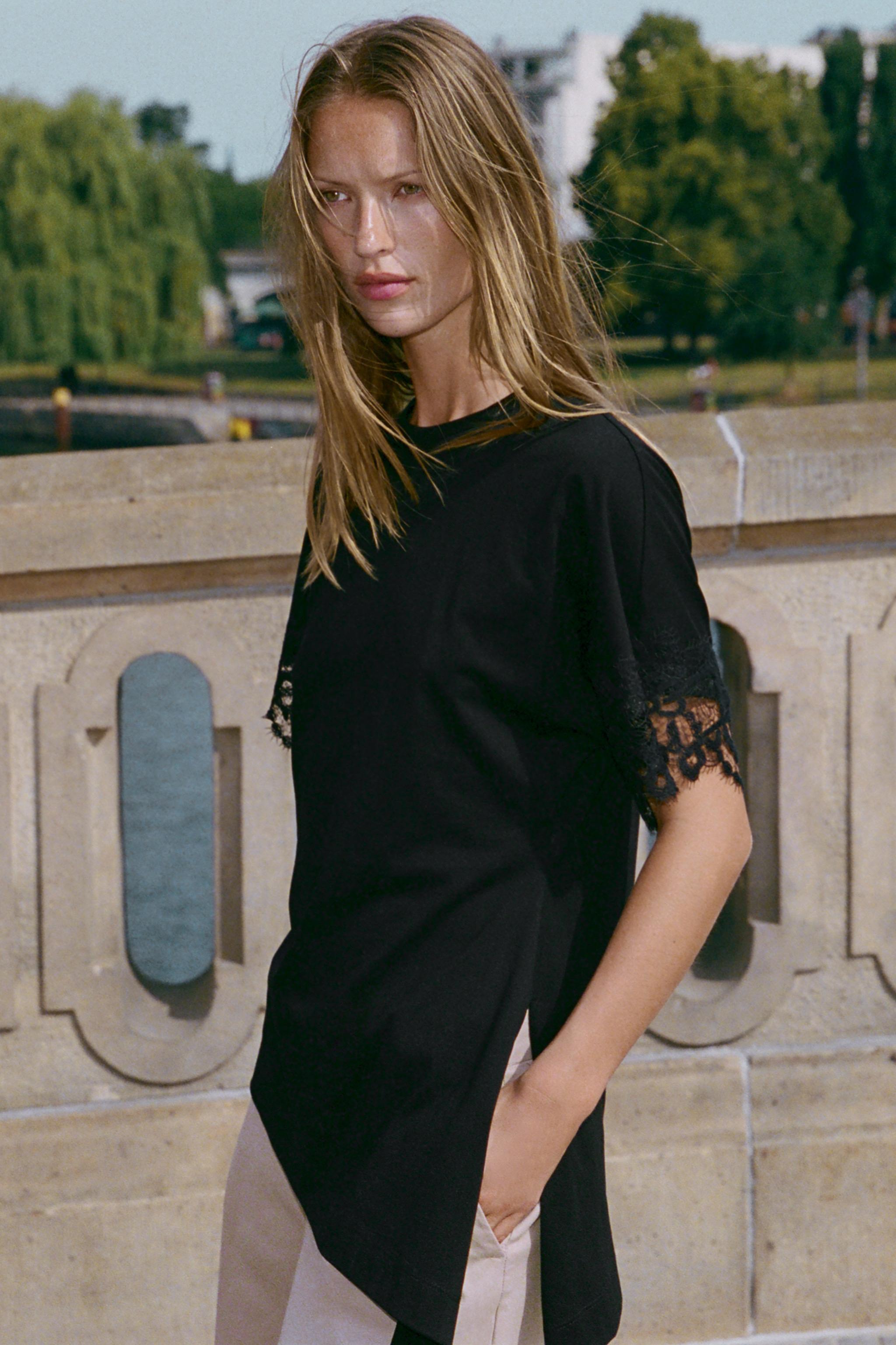 Женские футболки Zara ASYMMETRIC LACE T-SHIRT — фото 6