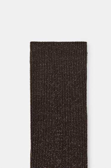 RIBBED SOCKS WITH METALLIC THREAD - Brown by Zara - Image 1
