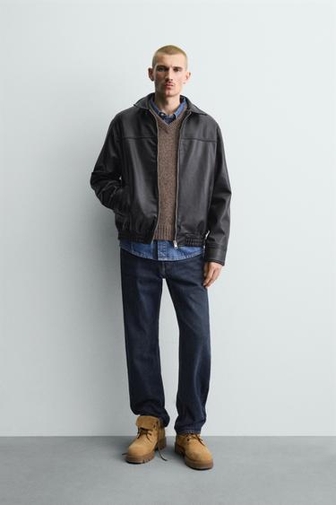 Zara FAUX LEATHER BOMBER JACKET - Black - Image 0